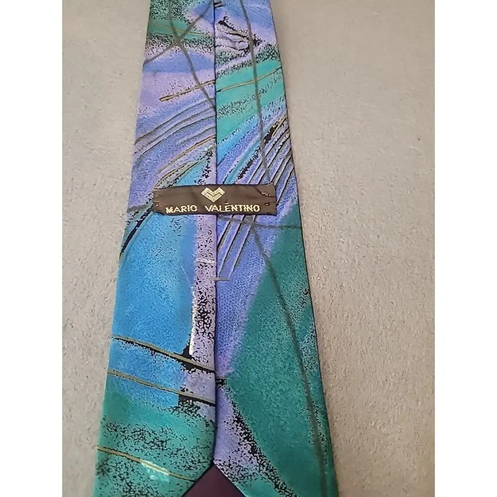 VTG Mario Valentino Silk Tie Retro Geo Mad Men Officecore